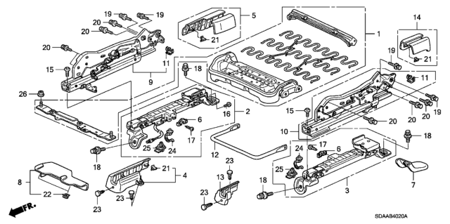 2007 Honda Accord 4 Door EX KA 5AT Front Seat Components (Passenger Side) (Manual Seat) Diagram