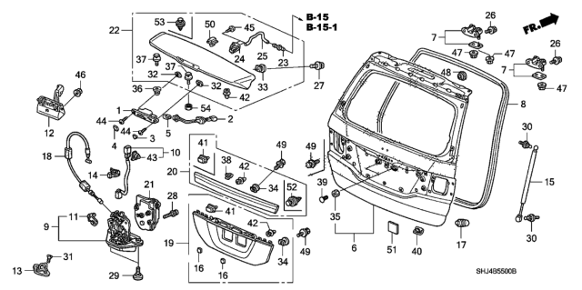 2007 Honda Odyssey 5 Door EXL (RES/NAVIGATION) KA 5AT Tailgate Diagram