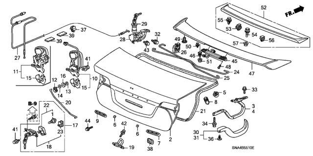 2007 Honda Civic Garnish Assy., L. Trunk Hinge *NH167L* (GRAPHITE BLACK) Diagram for 74896-SNA-000ZA