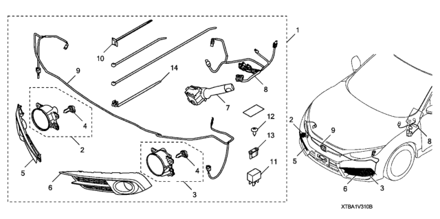 2016 Honda Civic 2 Door LX (MSS CVT) KA CVT Foglight (With Auto Light) Diagram