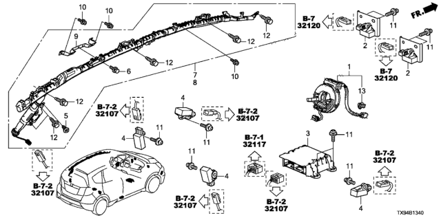 2013 Honda Fit EV Module Assembly, Driver Side Curtain Airbag Diagram for 78875-TX9-A80