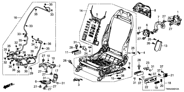 2020 Honda Accord Hybrid Front Seat Components (Driver Side) (Power Seat) (TS Tech) Diagram