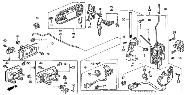 1998 Honda CR-V Handle Set, Left Front Inside (Classy Gray) Diagram for 72164-S10-A01ZA