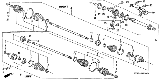 2004 Honda Civic Joint, Inboard Diagram for 44310-S5A-300