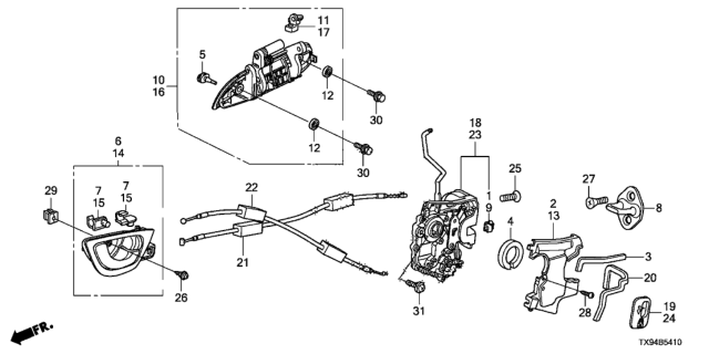 2013 Honda Fit EV Handle Assy., L. Door (Outer) *B579P* (REFLECTION BLUE PEARL) Diagram for 72180-TK6-A11YB