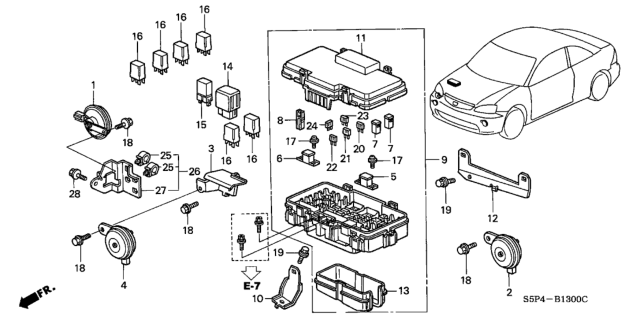 2002 Honda Civic Box Assembly, Relay Diagram for 38250-S5P-A01