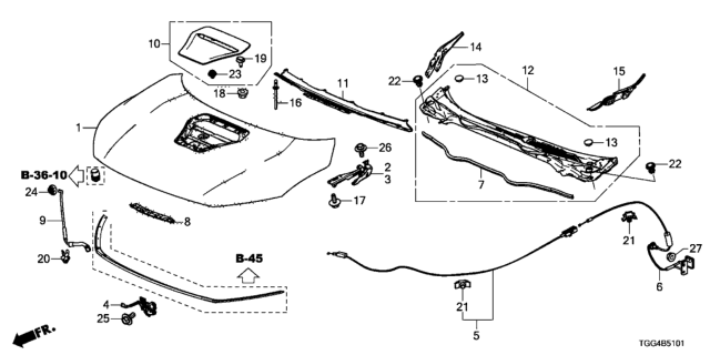 2020 Honda Civic Wire Assembly, Front Hood Diagram for 74131-TGH-A01