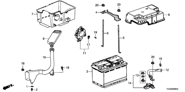 2020 Honda Passport 5 Door EXL (2WD) KA 9AT Battery Diagram