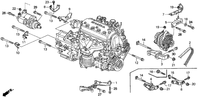 1997 Honda Del Sol 2 Door V-TEC KA 5MT Alternator Bracket - Engine Stiffener Diagram