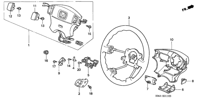 1999 Honda Civic 4 Door LX KA 5MT Steering Wheel (SRS) Diagram