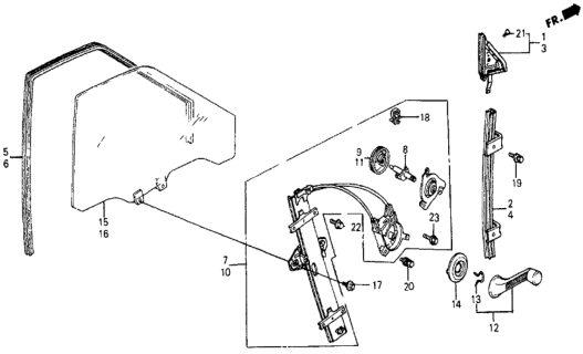 1987 Honda Civic 5 Door 4WD KA 5MT Front Door Window Diagram