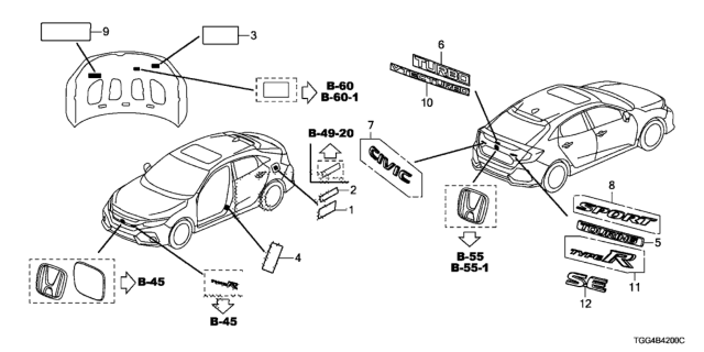 2018 Honda Civic Placard Spec, Usa Diagram for 42762-TGH-A20