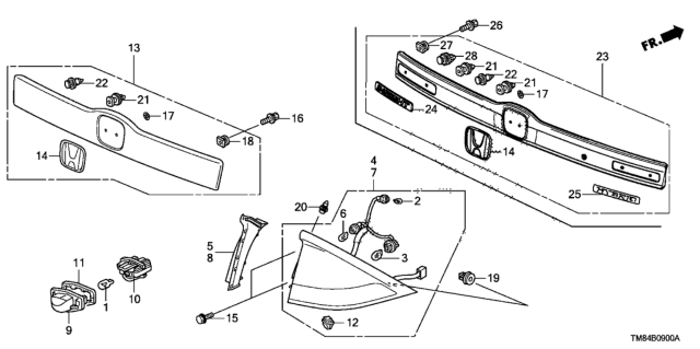 2011 Honda Insight Garnish Assembly, Rear License (Silver Metallic) Diagram for 74890-TM8-A01ZC