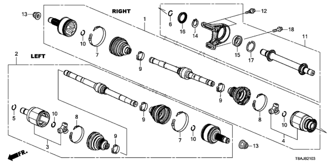 2018 Honda Civic Joint Set, Inboard Diagram for 44310-TET-305