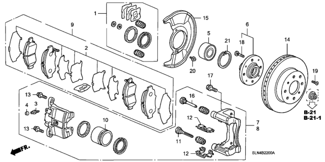 2007 Honda Fit Caliper Sub-Assembly, Right Front Diagram for 45018-SLN-A01