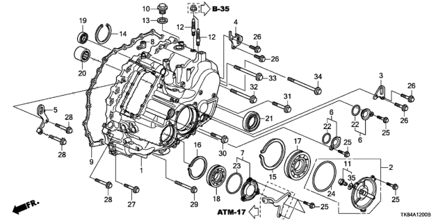2016 Honda Odyssey 5 Door EXL (LEATHER/RES) KA 6AT AT Transmission Case Diagram