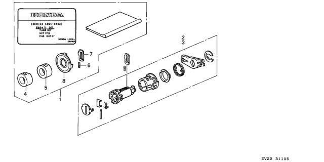 1995 Honda Accord 2 Door LX KL 4AT Key Cylinder Kit Diagram