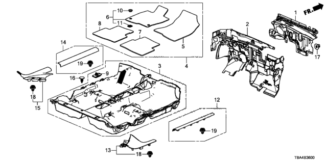 2017 Honda Civic Floor Mat Diagram