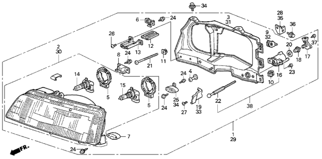 1988 Honda CRX Headlight Assembly, Driver Side Diagram for 33150-SH3-A02