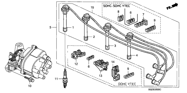 1999 Honda Civic High Tension Cord - Spark Plug Diagram