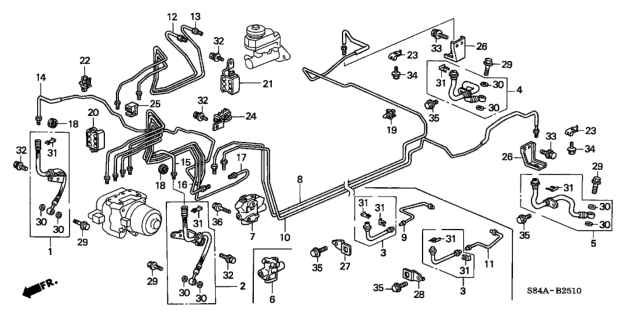 2002 Honda Accord 4 Door LX (ABS) KA 4AT Brake Lines (ABS) Diagram
