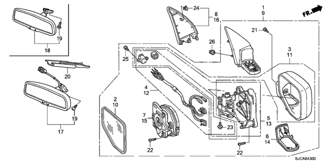 2014 Honda Ridgeline Mirror Assembly Driver Side (Obsidian Blue Pearl) Diagram for 76250-SJC-A11ZT