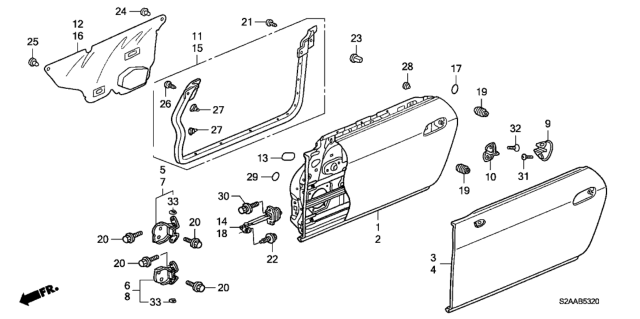 2008 Honda S2000 2 Door CR (WITH AC) KA 6MT Door Panels Diagram