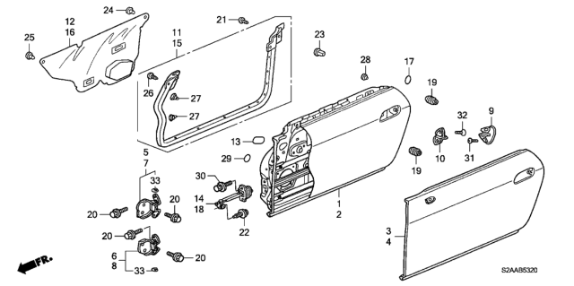 2009 Honda S2000 Checker, Passenger Side Door Diagram for 72340-S2A-003