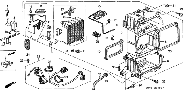 1997 Honda Civic Wire Harness, Air Conditioner Diagram for 80460-S04-000