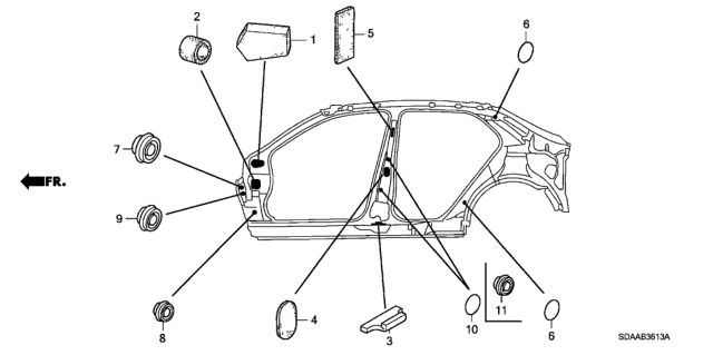 2007 Honda Accord 4 Door LX KA 5MT Grommet (Side) Diagram