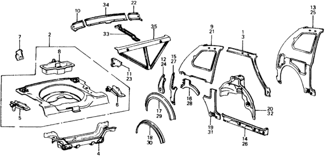 1976 Honda Civic Body Structure Components Diagram 3