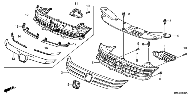 2013 Honda Insight Molding, FR. Grille Diagram for 71122-TM8-003