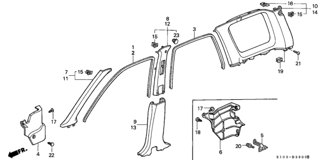 1997 Honda CR-V Lining, L. Cowl Side *NH293L* (SEAGULL GRAY) Diagram for 83161-S01-A00ZD