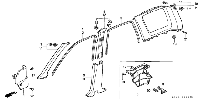 1999 Honda CR-V Bracket, Cowl Side Diagram for 83113-S01-A00