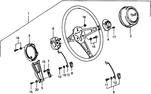1978 Honda Civic Wheel Assembly, Steering Diagram for 53100-658-662