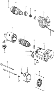 1982 Honda Accord Starter Motor Components (Denso) Diagram