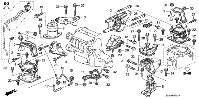 2007 Honda Accord Rubber, RR. Engine Mounting (AT) Diagram for 50810-SDA-E01