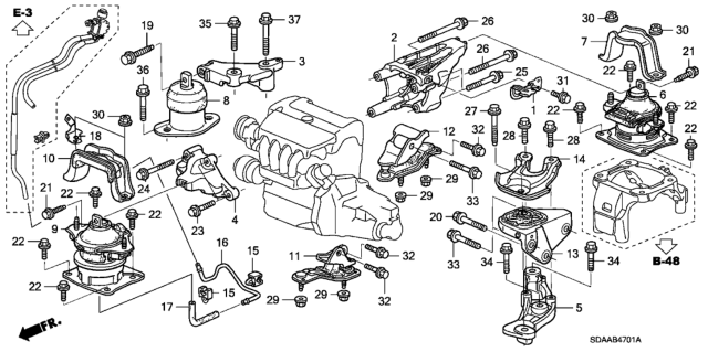 2007 Honda Accord Engine Mounts (L4) Diagram