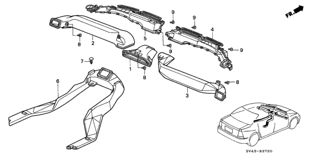 1996 Honda Accord 4 Door LX KA 5MT Ventilation Duct Diagram