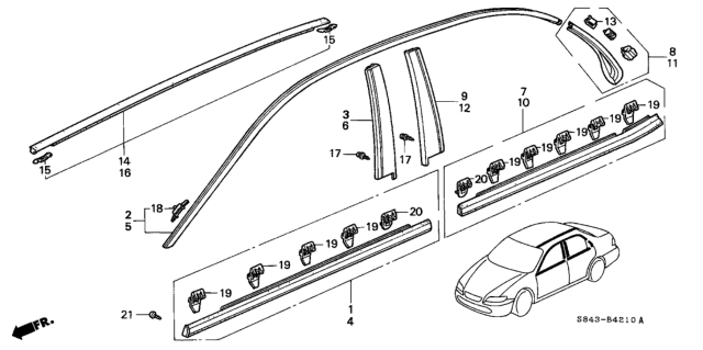 1999 Honda Accord 4 Door LX (ABS) KA 4AT Molding Diagram