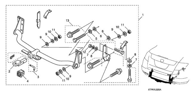 2013 Honda Crosstour 5 Door EXL (4WD) KA 6AT Trailer Hitch Diagram