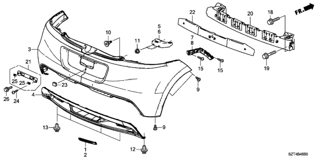 2011 Honda CR-Z Garnish, R. RR. Bumper Diffuser Diagram for 71504-SZT-A00