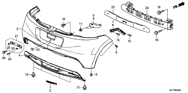 2011 Honda CR-Z Face, Rear Bumper (Dot) Diagram for 04715-SZT-A90ZZ