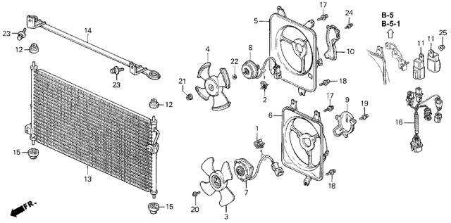 1995 Honda Accord 4 Door LX KL 4AT A/C Air Conditioner (Condenser) Diagram