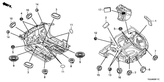 2020 Honda Civic Insulator, RR. Inside (L) Diagram for 74516-TGG-A00