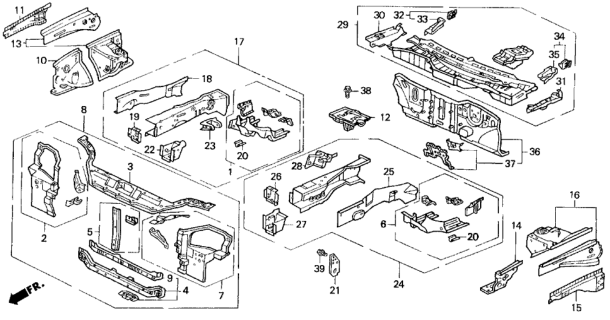 1995 Honda Civic Dashboard (Lower) Diagram for 61500-SR0-H02ZZ