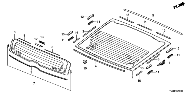 2013 Honda Insight Rubber B, Windshield Dam Diagram for 73726-TM8-000