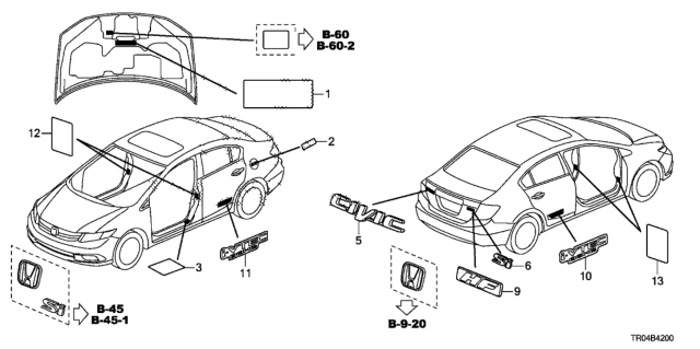 2012 Honda Civic Emblems - Caution Labels Diagram