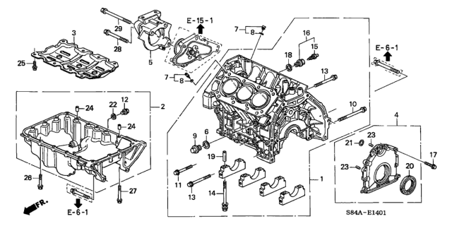 2002 Honda Accord 4 Door LX (V6) KA 4AT Cylinder Block - Oil Pan (V6) Diagram