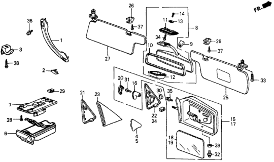 1984 Honda CRX Interior Accessories - Door Mirror Diagram